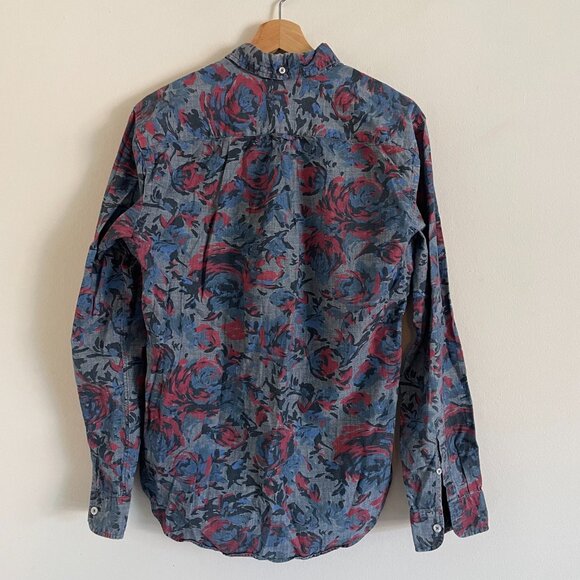 Gap 1969 Shirt Mens Size M Blue Red Floral Long Sleeve Casual Button Up Vintage - Picture 2 of 5